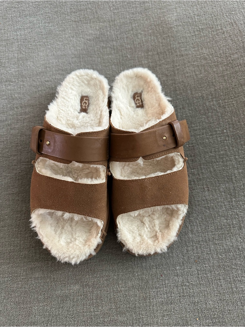 UGG Women’s Chestnut Brown Shearling-Lined Slide Clogs